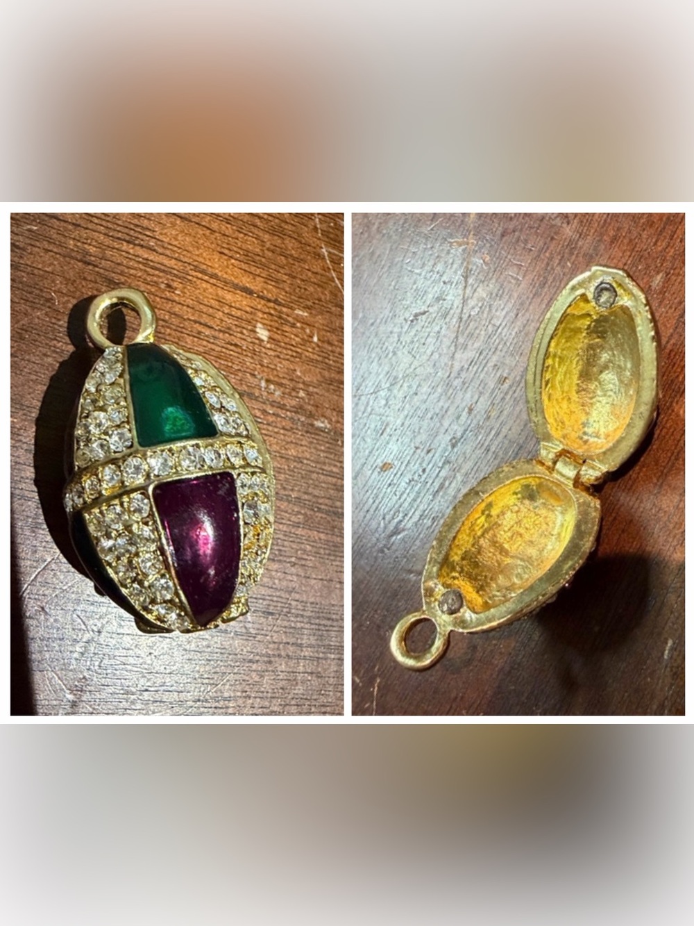 Vintage Joan Rivers Hinged Faberge Egg Charm Pendant Enamel & Rhinestone